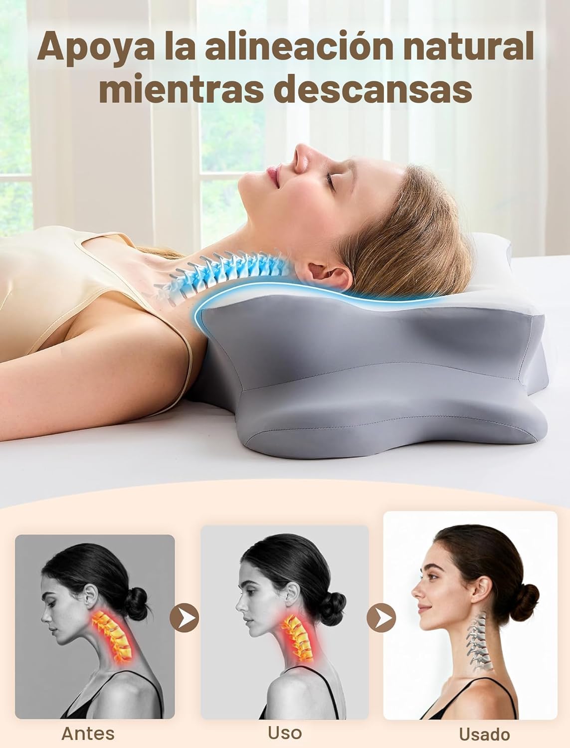 Almohada cervical para el cuello para aliviar el dolor, almohada er...