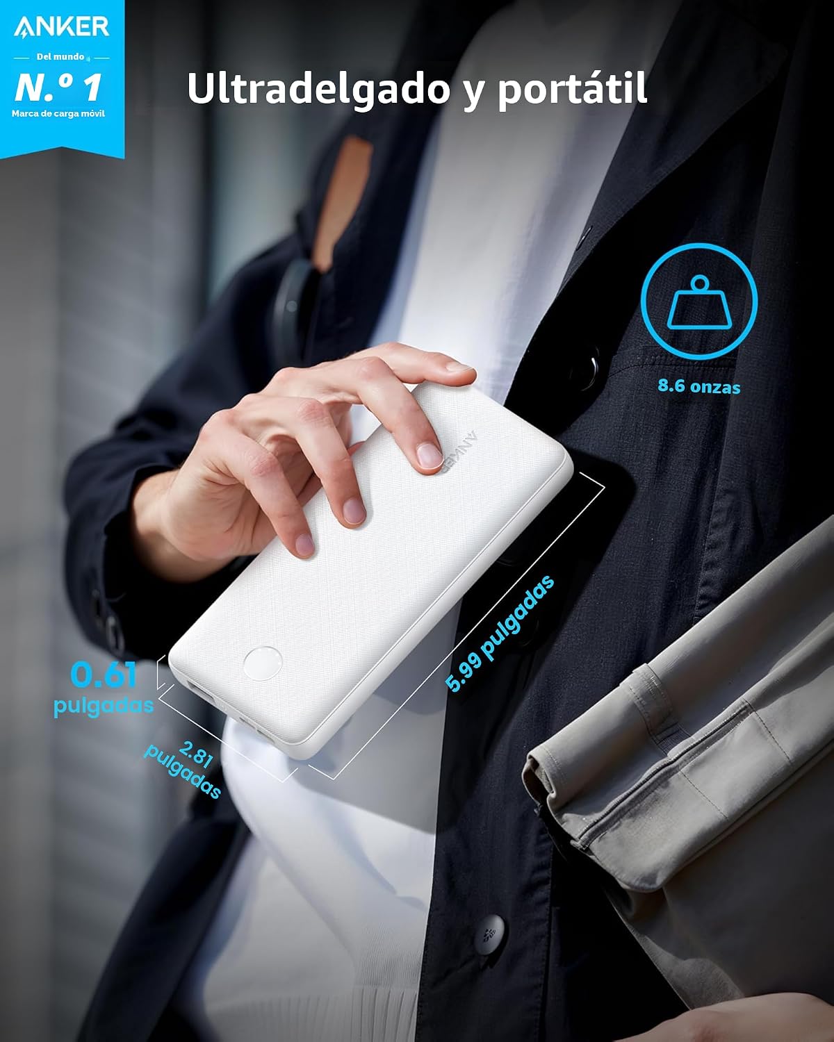 Anker Power Bank, cargador portátil de 10,000 mAh, batería PowerIQ...