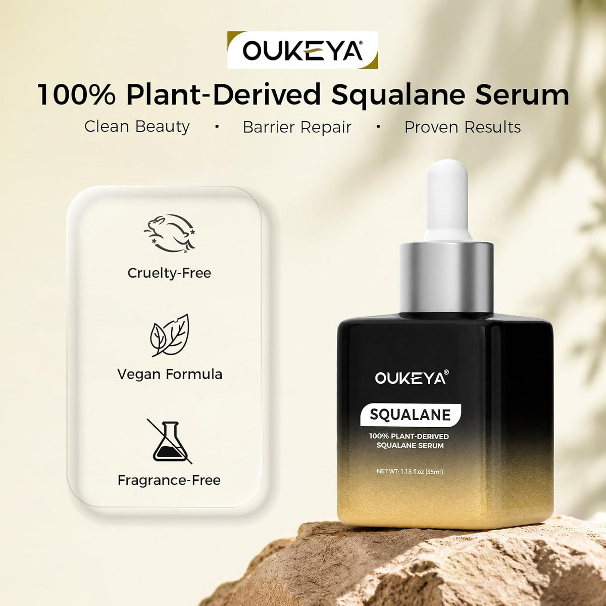 OUKYA Suero de escualano 100% derivado de plantas para rostro, 35 m...