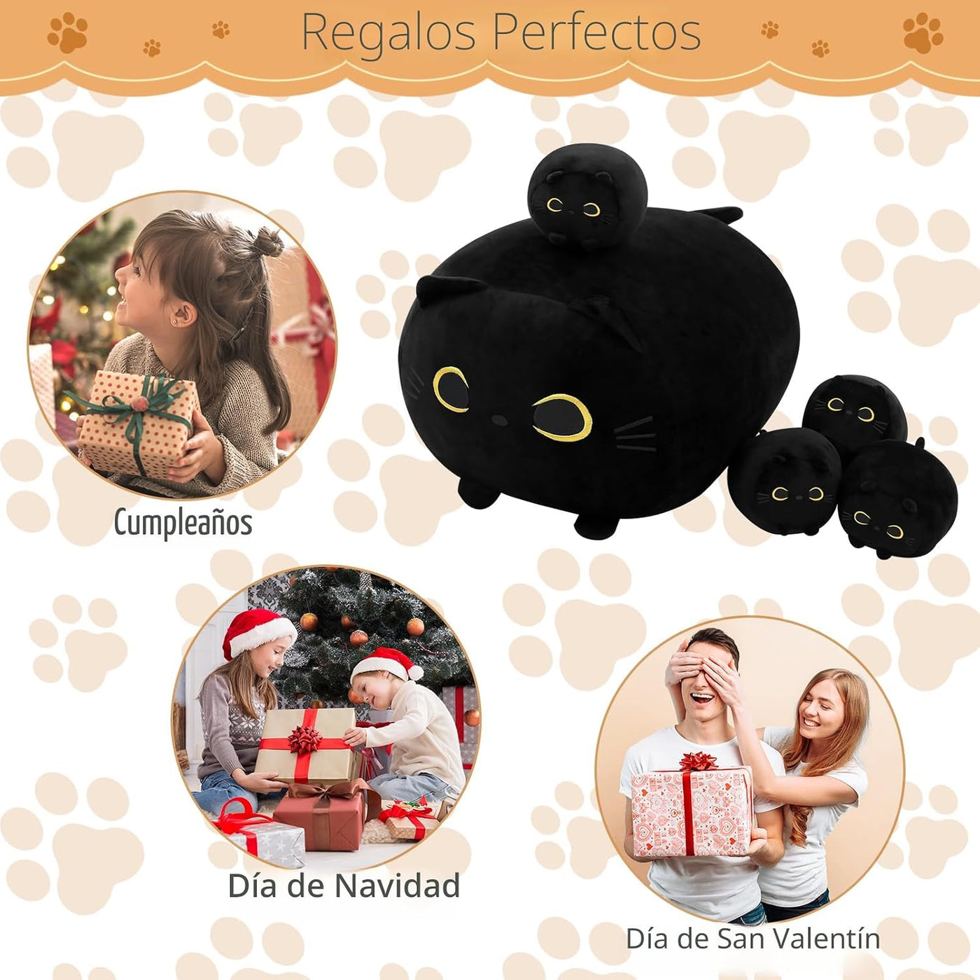 TOYSYM Gato Negro de Peluche Mamá Gato de Peluche Juguetes con 4 Be...