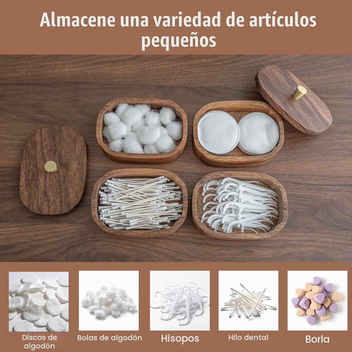 MIGAKU HOME Tarros de baño de madera de acacia con tapas, recipient...