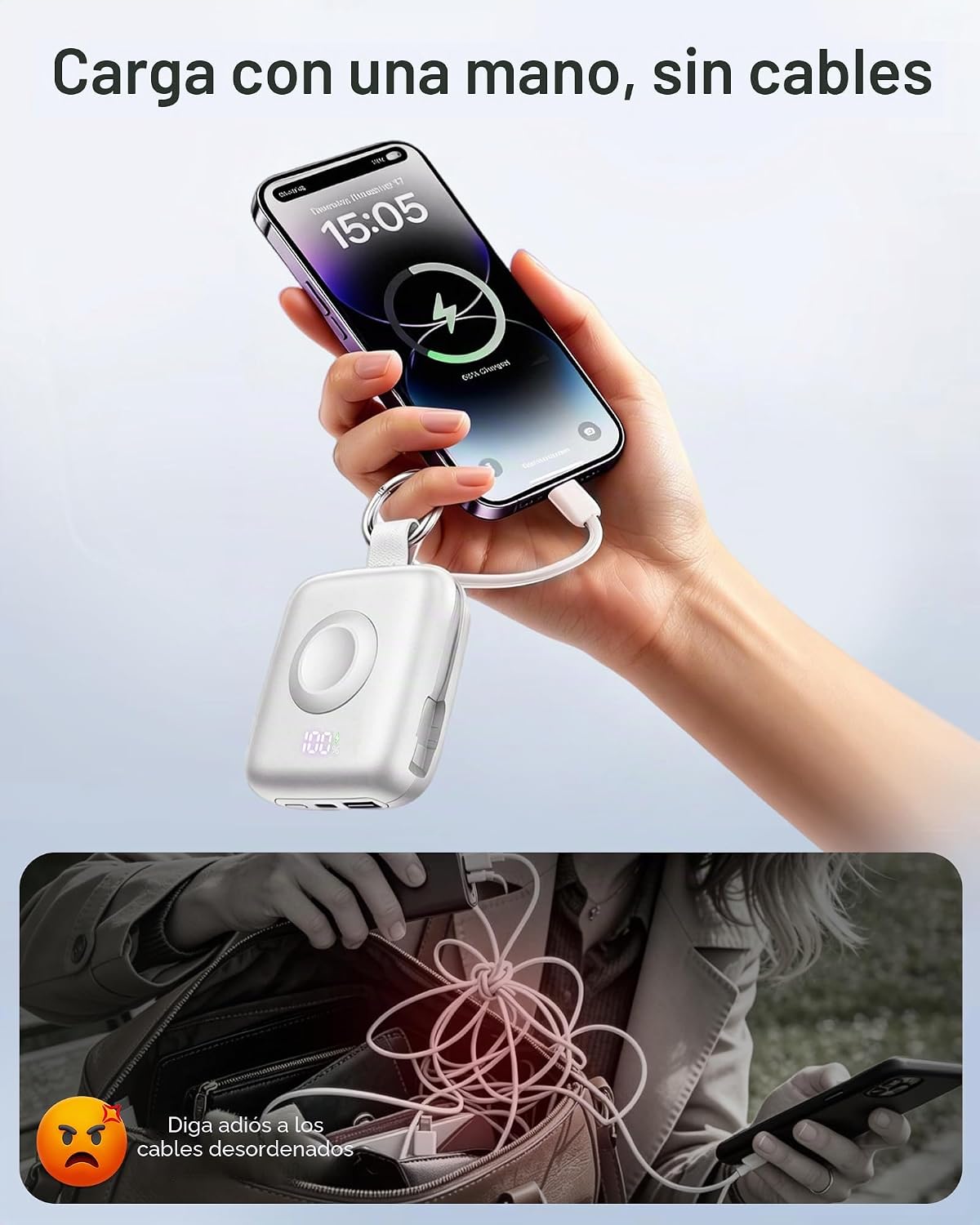Cargador portátil 3 en 1, más pequeño 10000mAh incorporado cables 2...