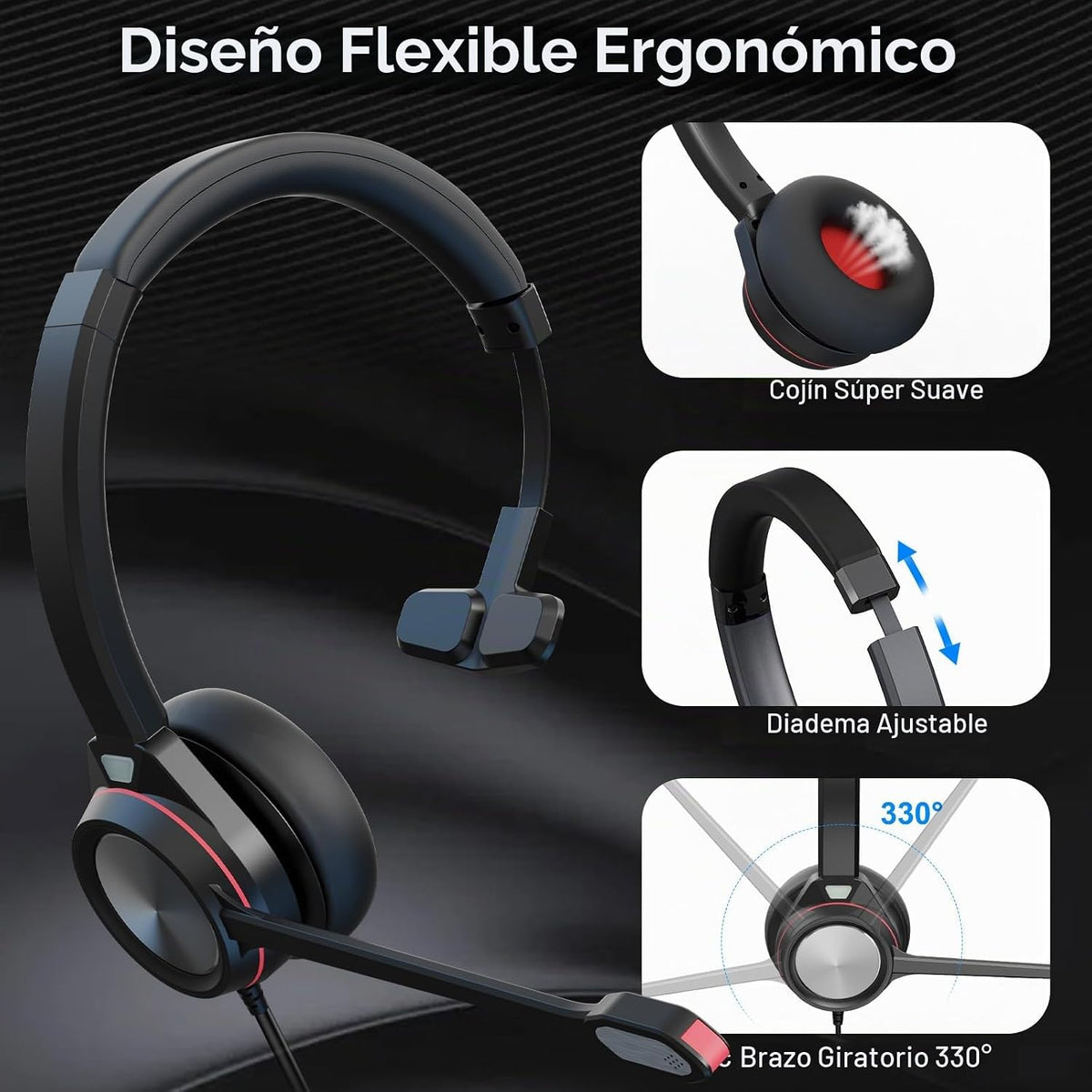 Auvonix Auriculares USB con micrófono para PC, auriculares mono con...