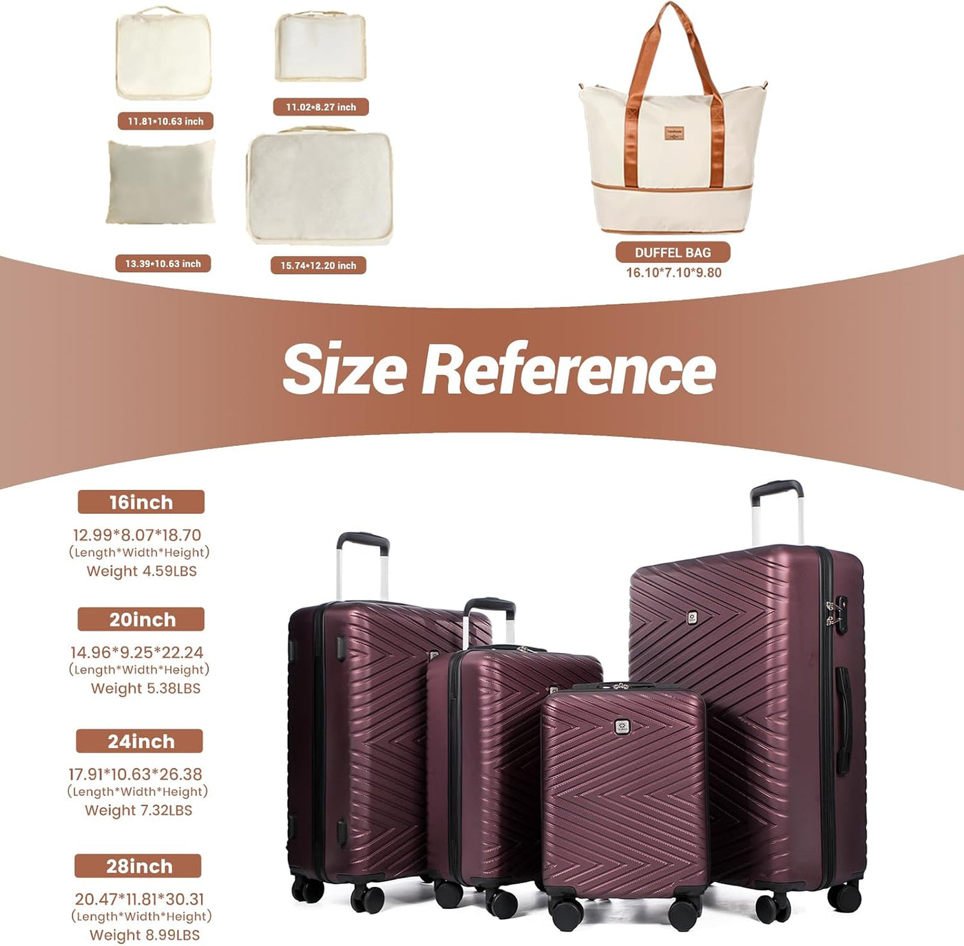 Travelhouse Juego de equipaje, maletas rígidas expandibles de 24 pu...