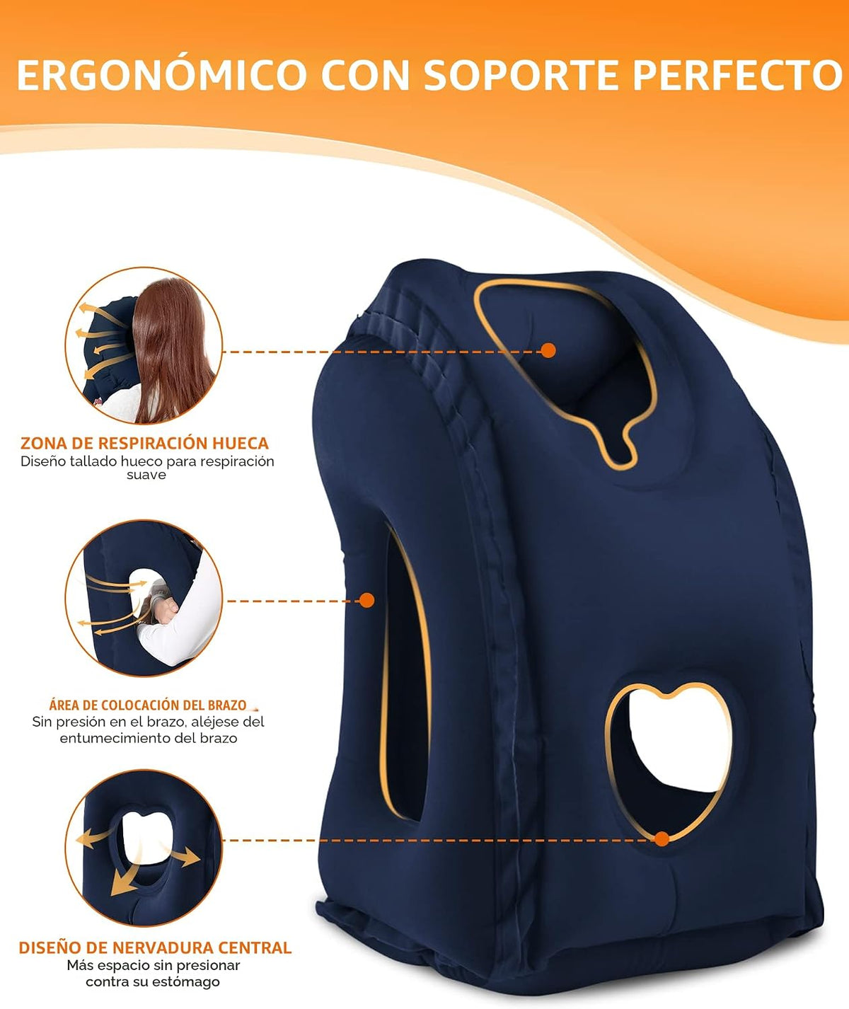 Almohada inflable del viaje para el cuello del avión y la lumbar, u...