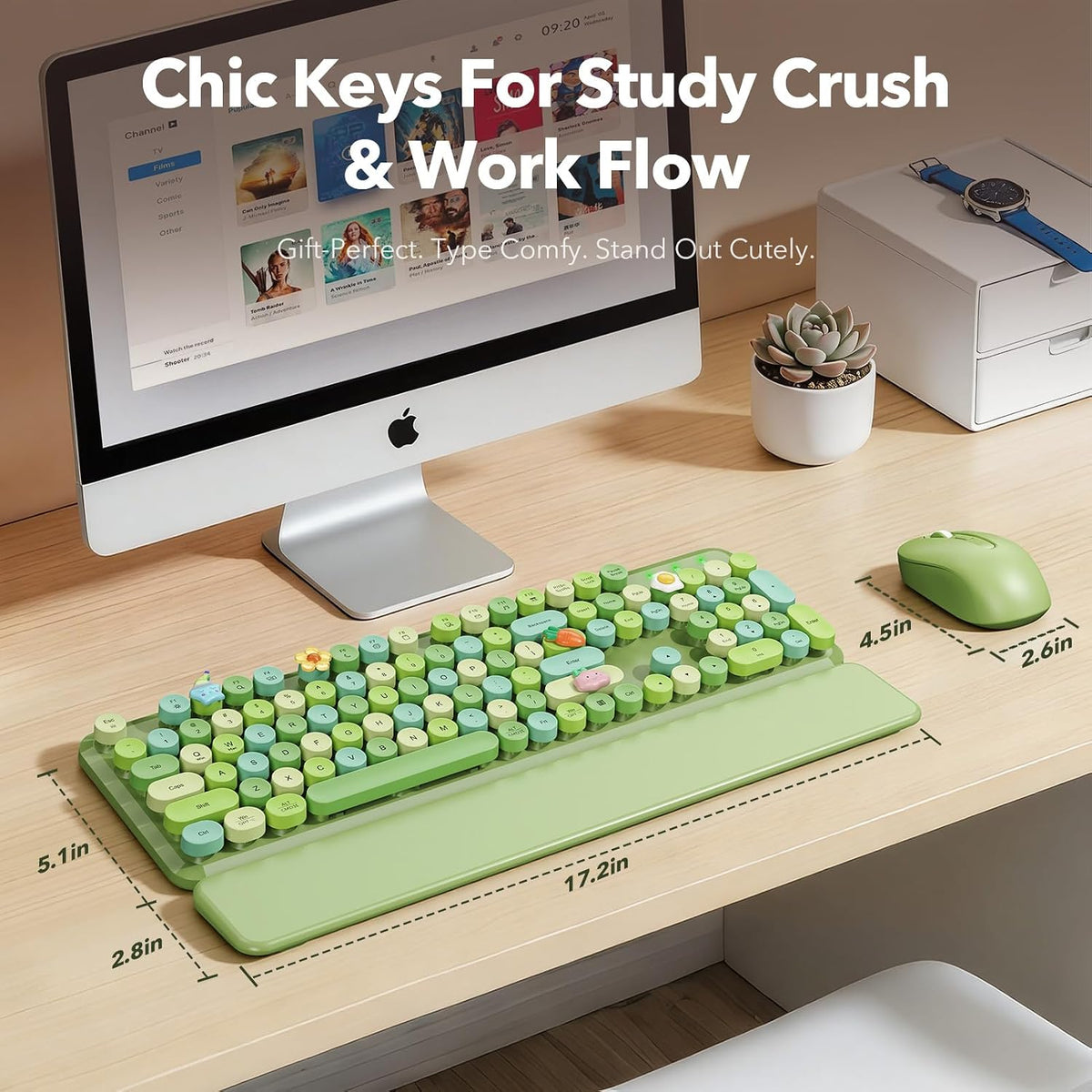 Combo de teclado y mouse inalámbricos, teclas redondas, reposamuñec...