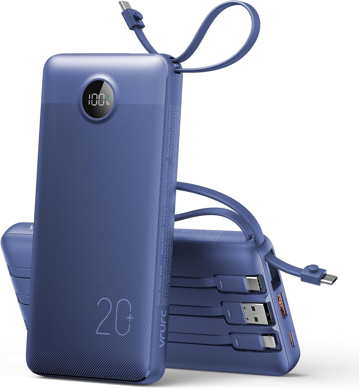 VRURC Cargador portátil 4 cables integrados 20000mAh Banco de energ...