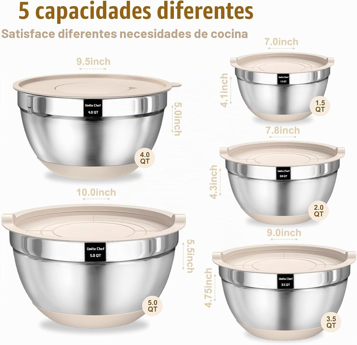 Umite Chef, juego de 8 cuencos para mezclar con tapas herméticas, c...