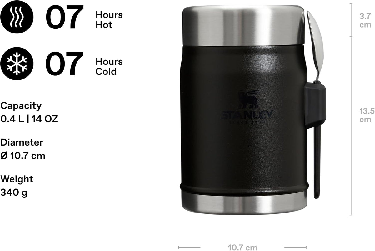 STANLEY 1913 Tarro de comida clásico con tenedor 0,4 L - Negro | Ma...