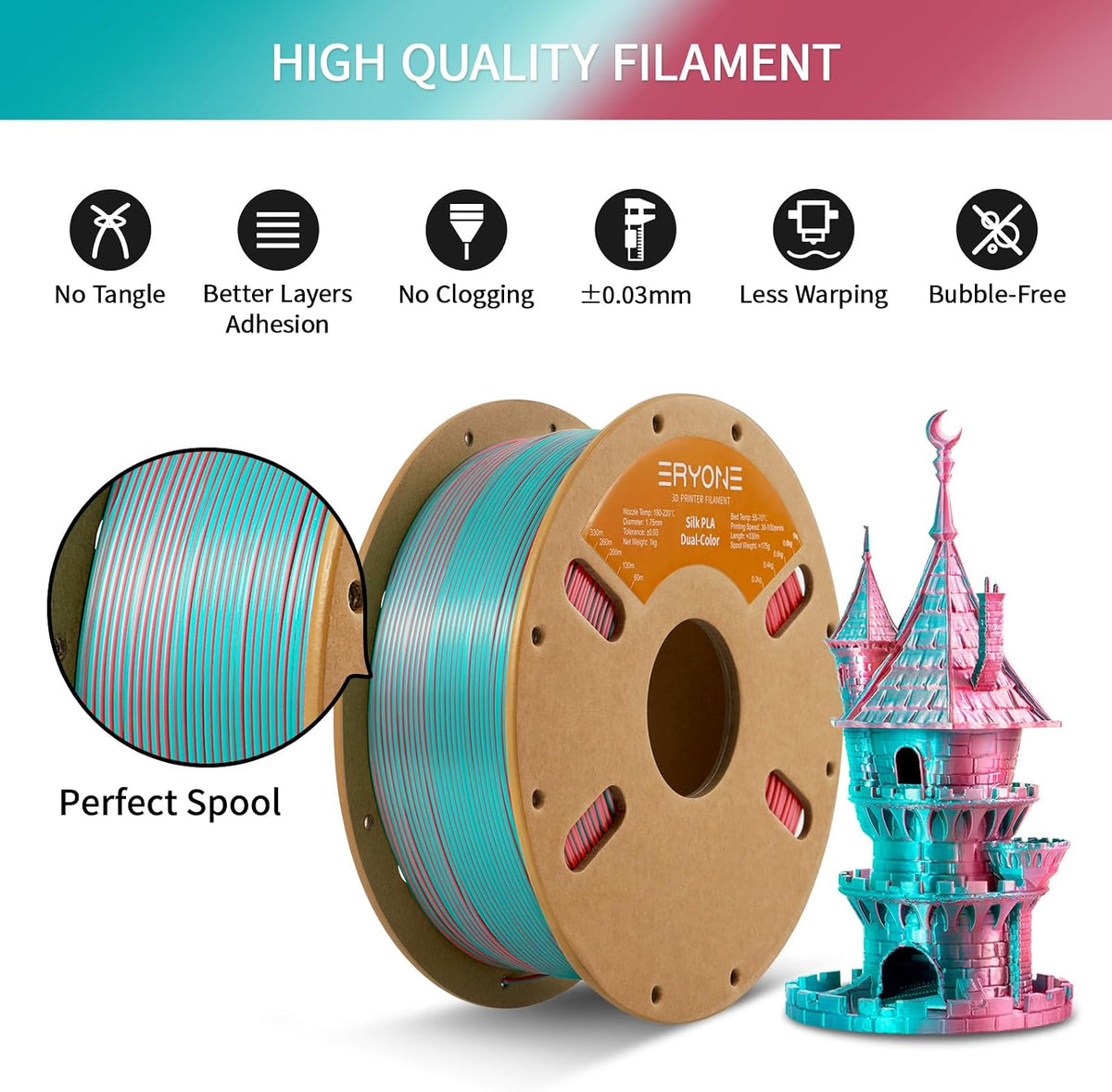 ERYONE - Filamento PLA de Seda de Doble Color para Impresora 3D 1.7...