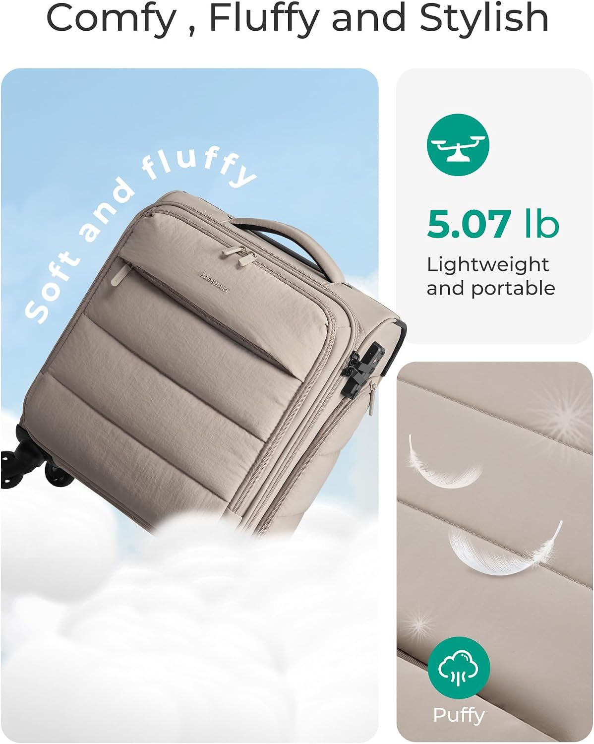 BAGSMART Equipaje de mano debajo del asiento aprobado por aerolínea...