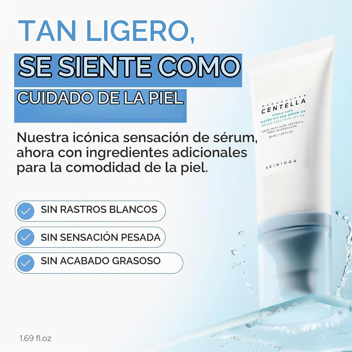 SKIN1004 Hyalu-Cica Water-Fit Sun Serum UV, protector solar SPF 50,...
