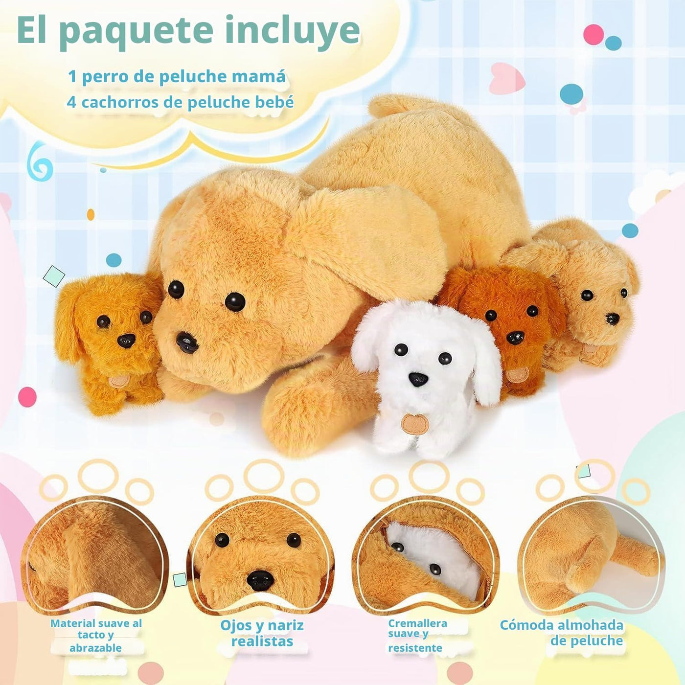 KMUYSL - Juguete de peluche para mamá con 4 bebés, animal de peluch...