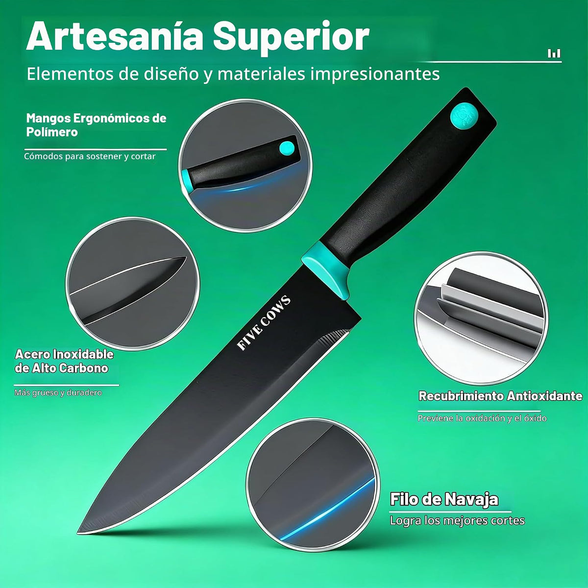 Juego de 14 cuchillos de cocina con afilador alemán de acero inoxid...
