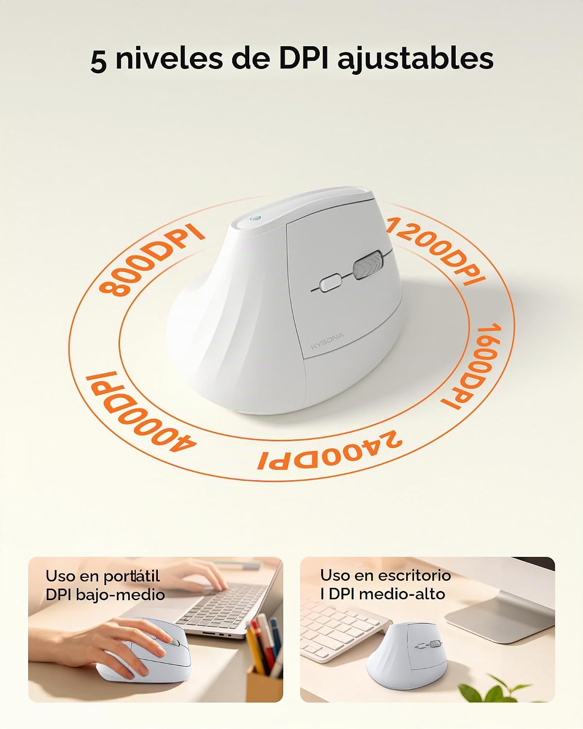 KYSONA Ratón de torre inalámbrico ergonómico de 57°, mouse Ergo sil...