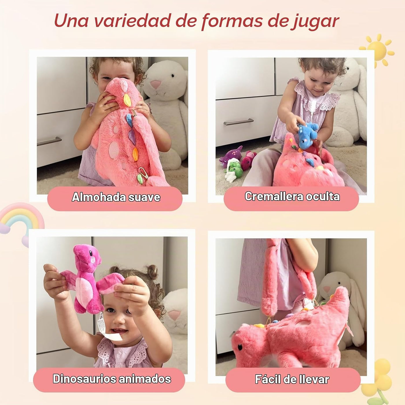 OUOZZZ Animales de Peluche de Dinosaurios Rosas con 4 Bebés Adentro...