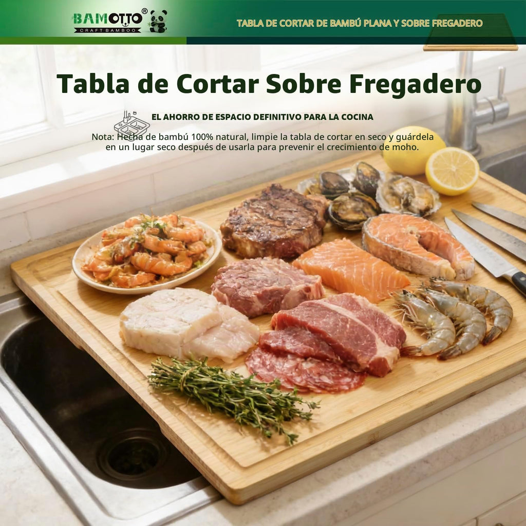 Tabla de Cortar Extra Grande de Bambú 100% Orgánico, Bloque de Carn...