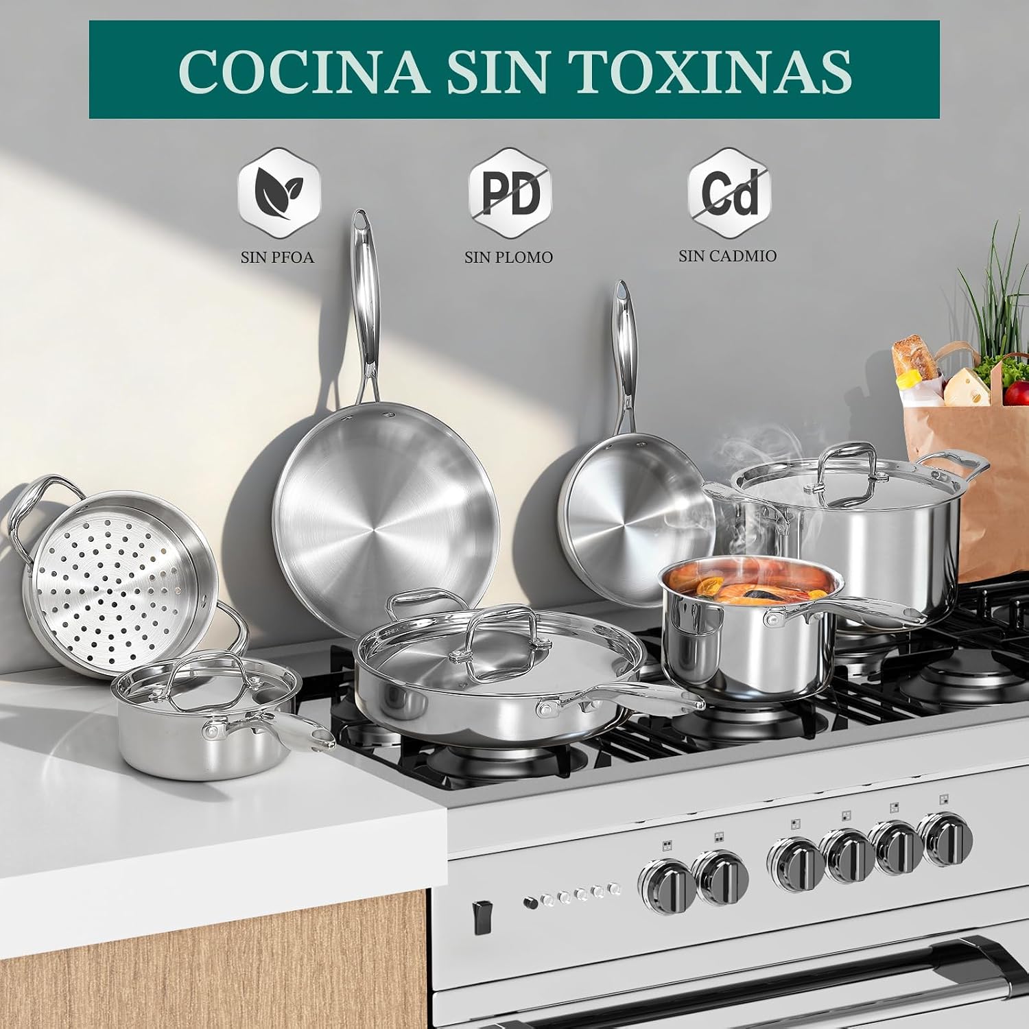 EWFEN Juego de ollas y sartenes, juego de utensilios de cocina de a...