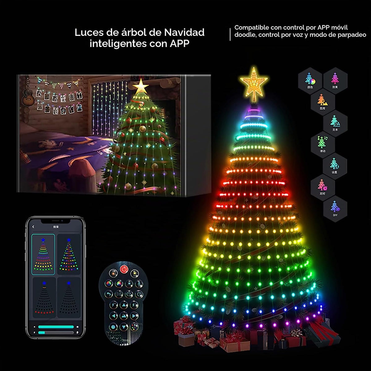 Luces inteligentes para árbol de Navidad, luces LED de cascada, dec...