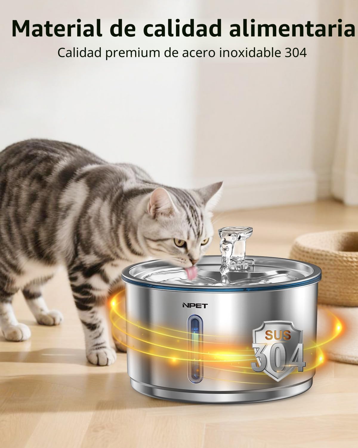 NPET Fuente de agua para gatos de acero inoxidable, dispensador aut...