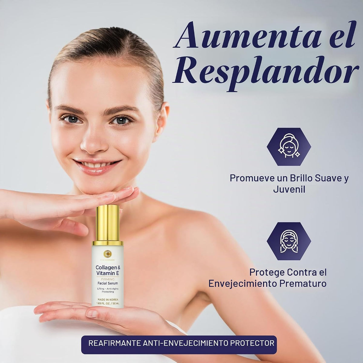 Clear Visage Suero facial de colágeno y vitamina E, probado por der...