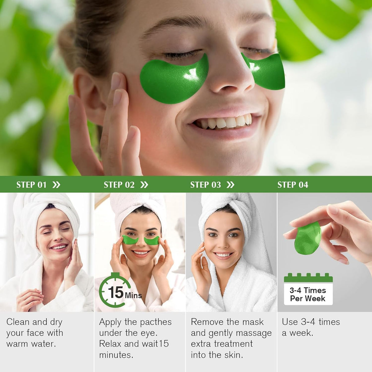 Enaskin Naturals Parches de té verde debajo de los ojos para hincha...