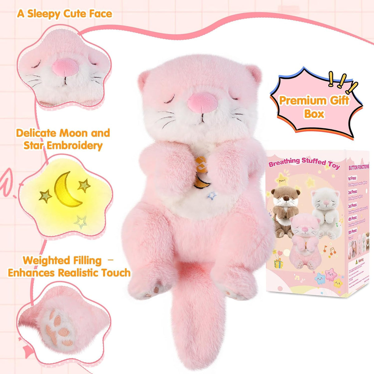 MIAODAM Juguete de peluche calmante para bebé, respiración realista...