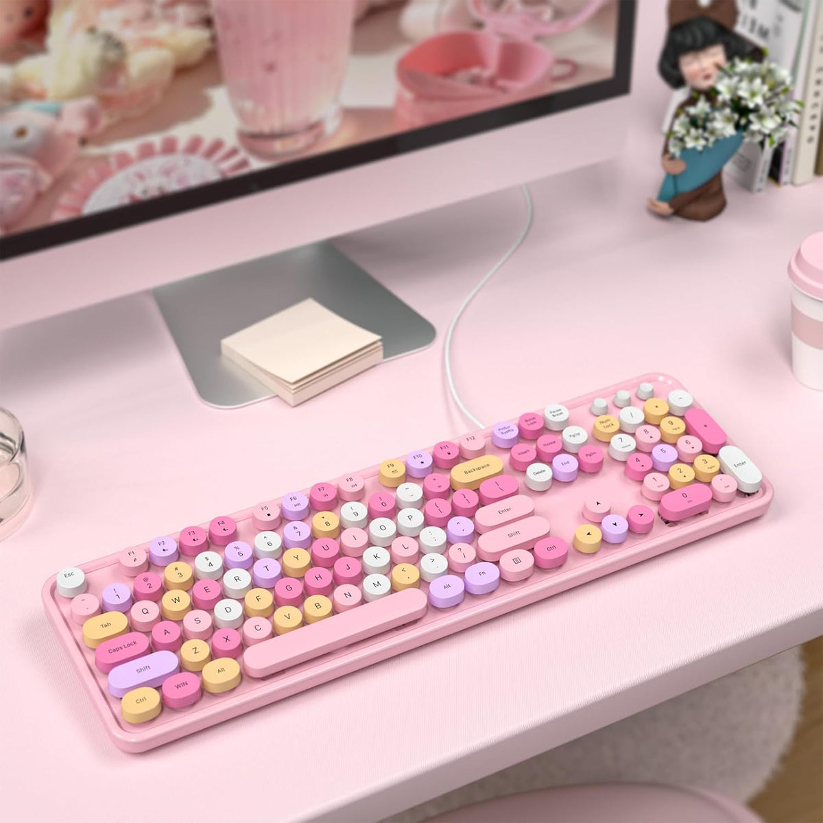 MOFII Teclado USB con cable de tamaño completo, colorido teclado de...