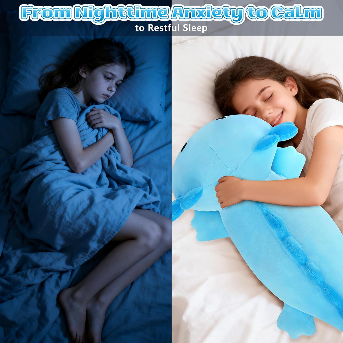 Peluche de ajolote azul gigante de 30 pulgadas, almohada de felpa d...