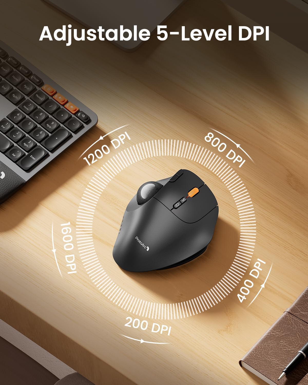 ProtoArc Ratón inalámbrico Bluetooth Trackball, EM02 de dos ángulos...