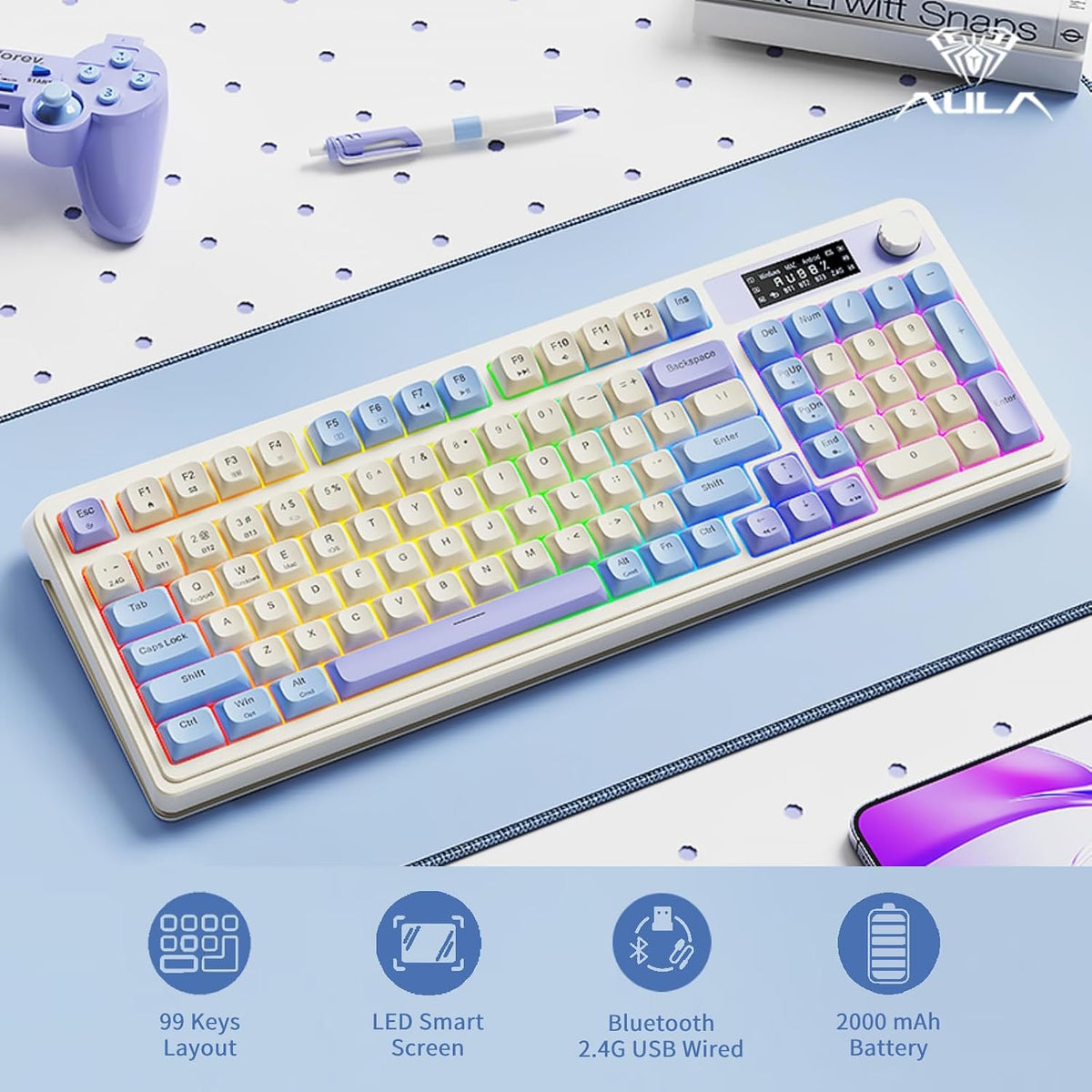 Teclado para juegos AULA S99 Pro, lindo teclado cremoso con pantall...
