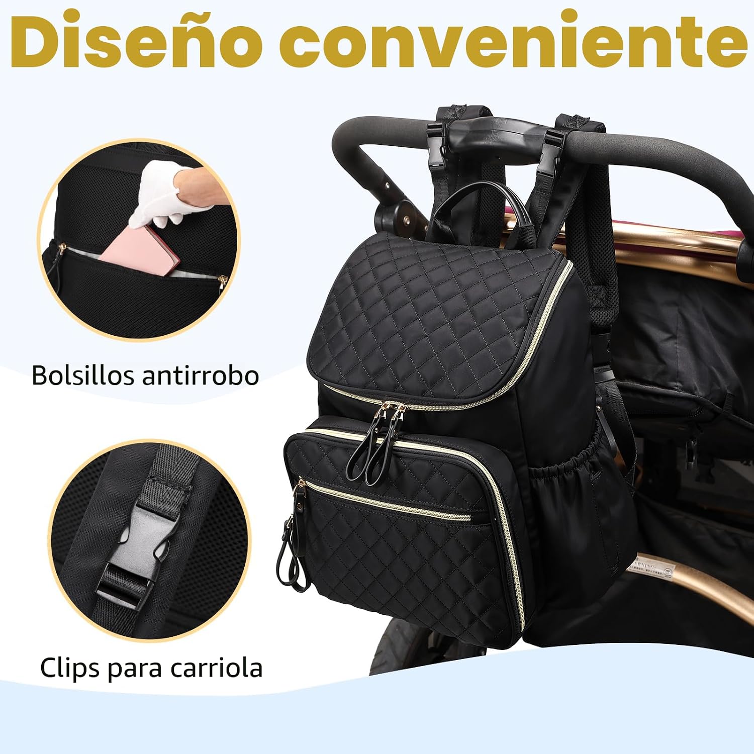 LORADI Mochila ligera para pañales, mediana | Clips para cochecito,...