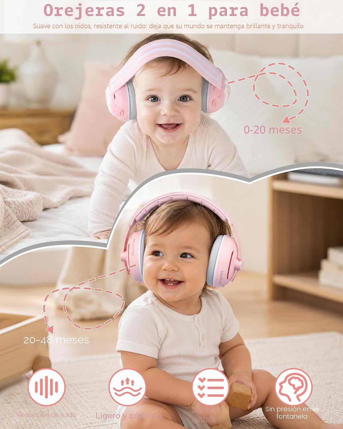 Momfree Fontanel-Safe - Orejeras 2 en 1 para bebé (0-48 meses) | 25...