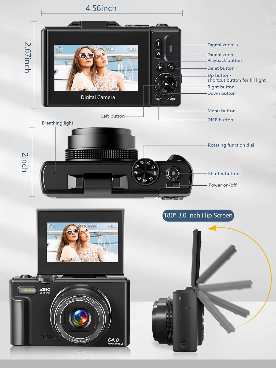 Cámara digital para fotografía, cámara de vlogging 4K para YouTube...