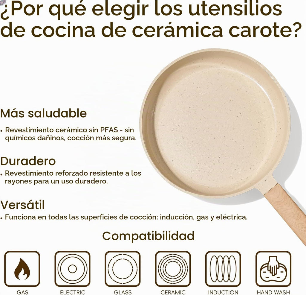 CAROTE Juego de sartenes de 8 pulgadas, sartén de cerámica, PTFE no...
