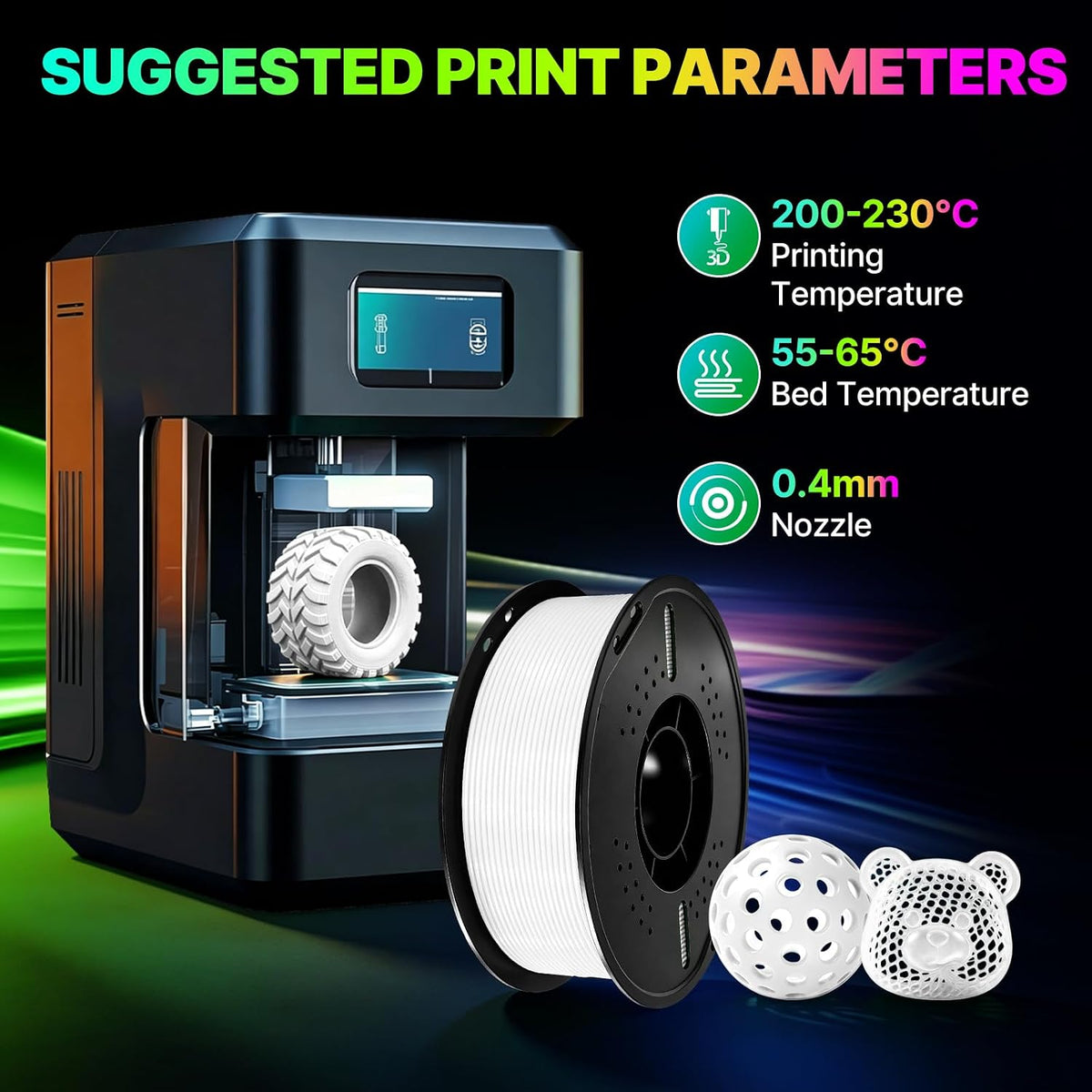 Colourbing Filamento flexible de TPU 95A para impresora 3D, filamen...