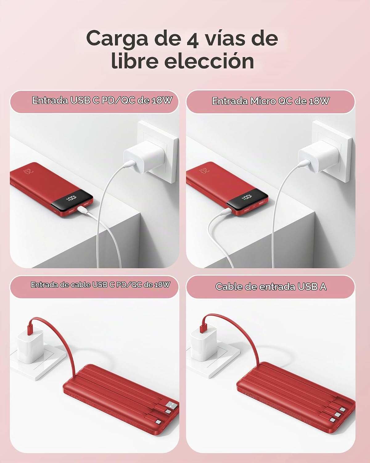 Orfeika Banco de energía de 20000 mAh, cargador portátil con 4 cabl...