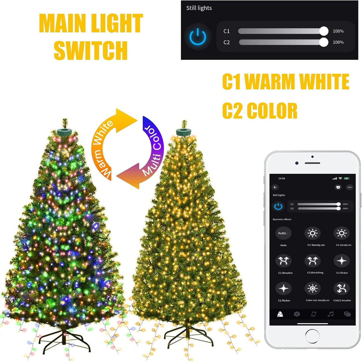 Dreicht Luces inteligentes para árbol de Navidad con anillo, contro...