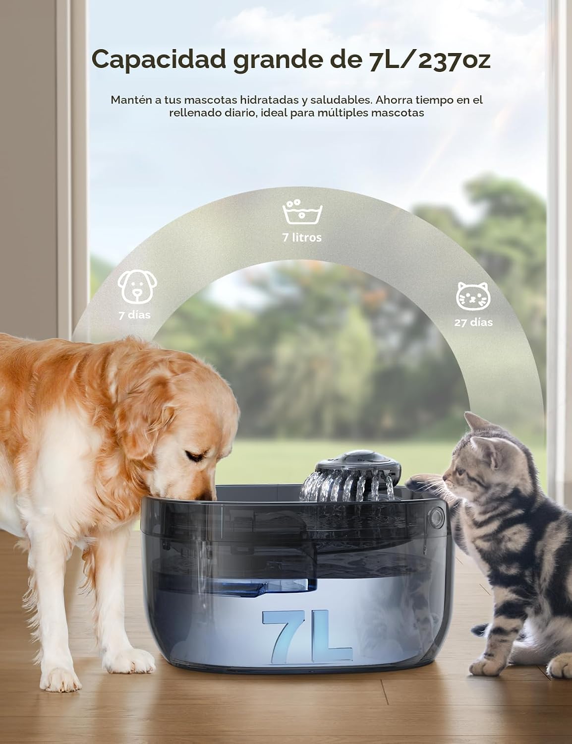 Fuente de agua de 7L\/1.8Gal para perros grandes, dispensador de ta...