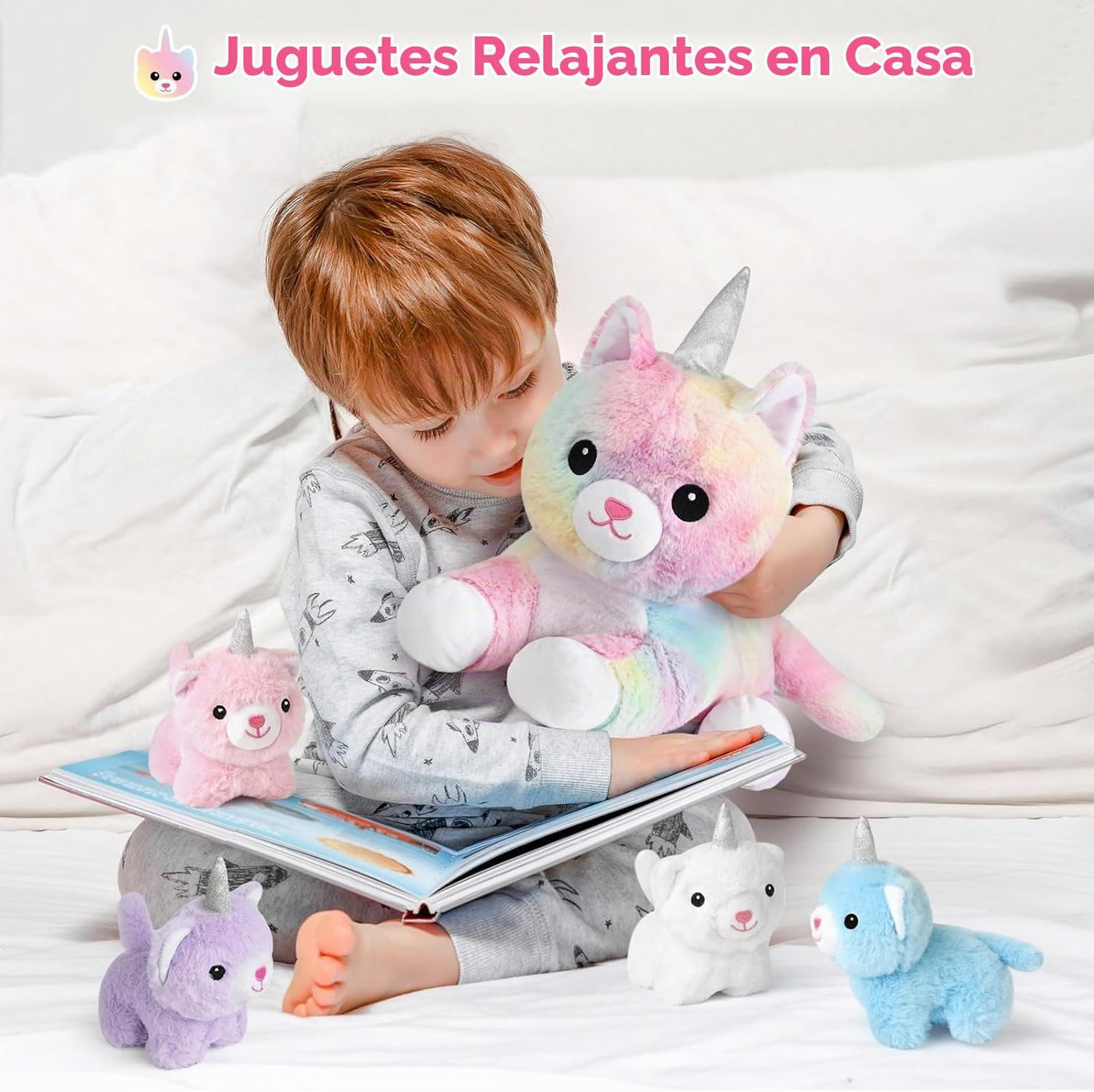 KMUYSL - Juguete de peluche con 4 bebés, diseño de unicornio y gato...