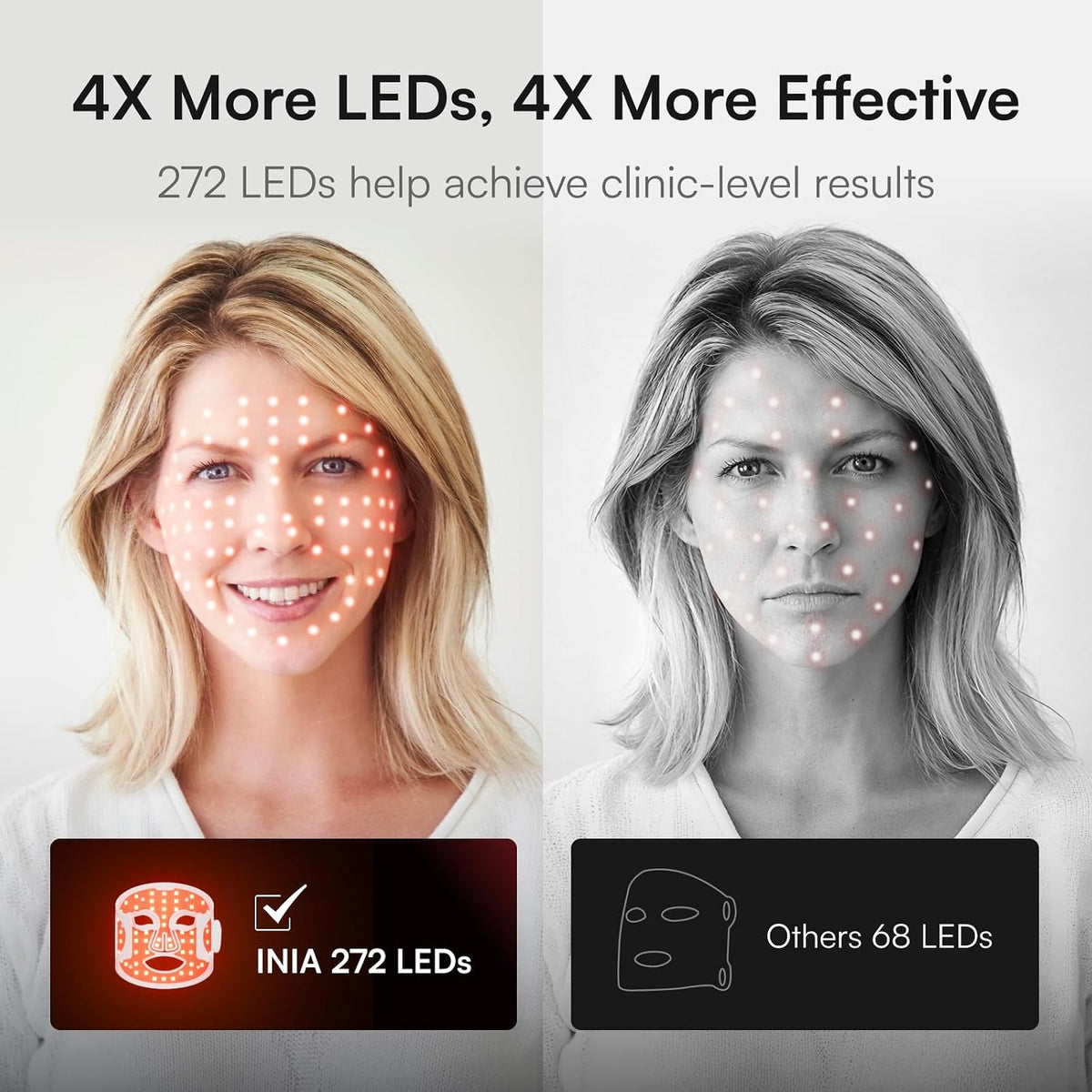 Máscara de terapia de luz roja inalámbrica INIA GLOW para rostro, N...