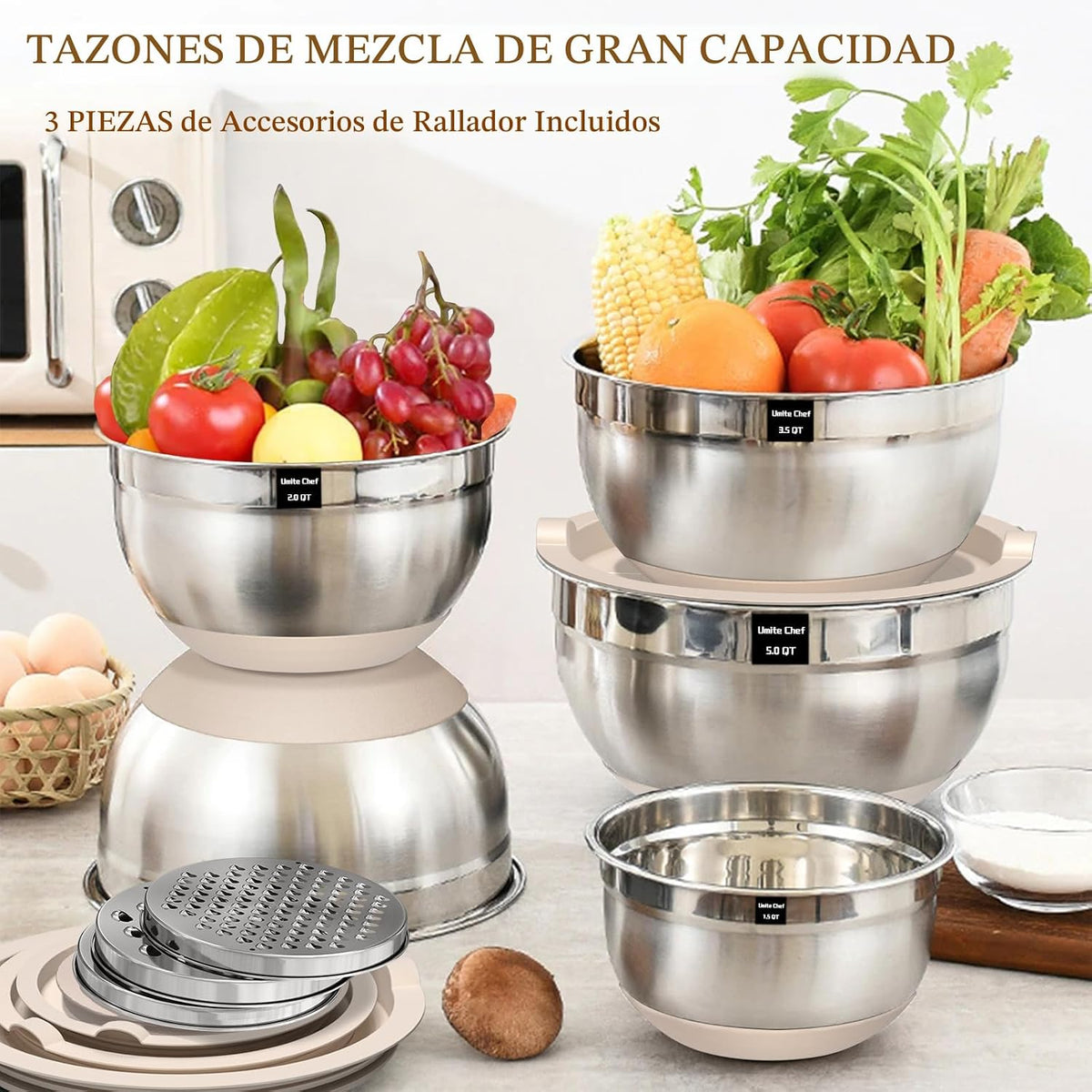 Umite Chef, juego de 8 cuencos para mezclar con tapas herméticas, c...