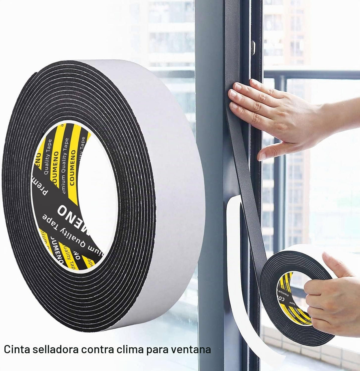 COUMENO Cinta de espuma EVA, sello de ventana de puerta, negro, 2 p...