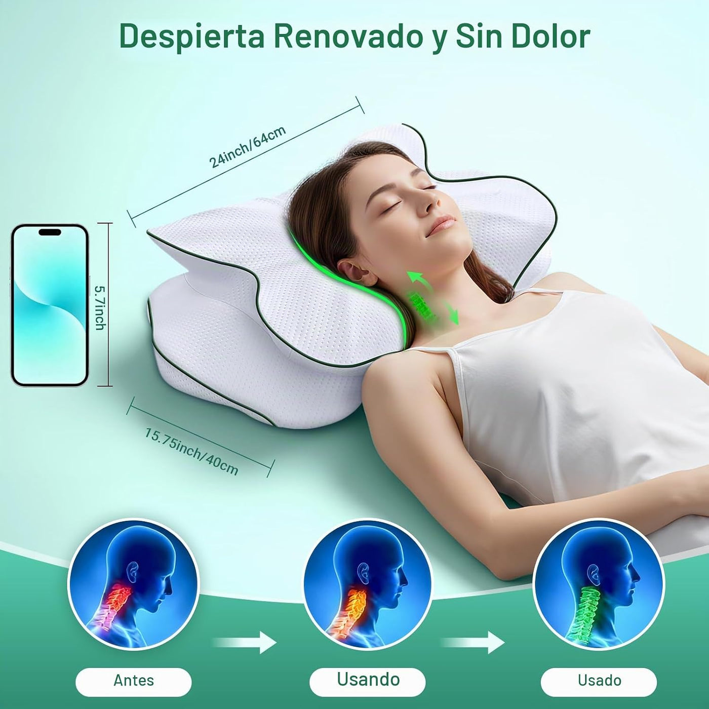 AZBESTPRO Almohada cervical de espuma viscoelástica para soporte de...