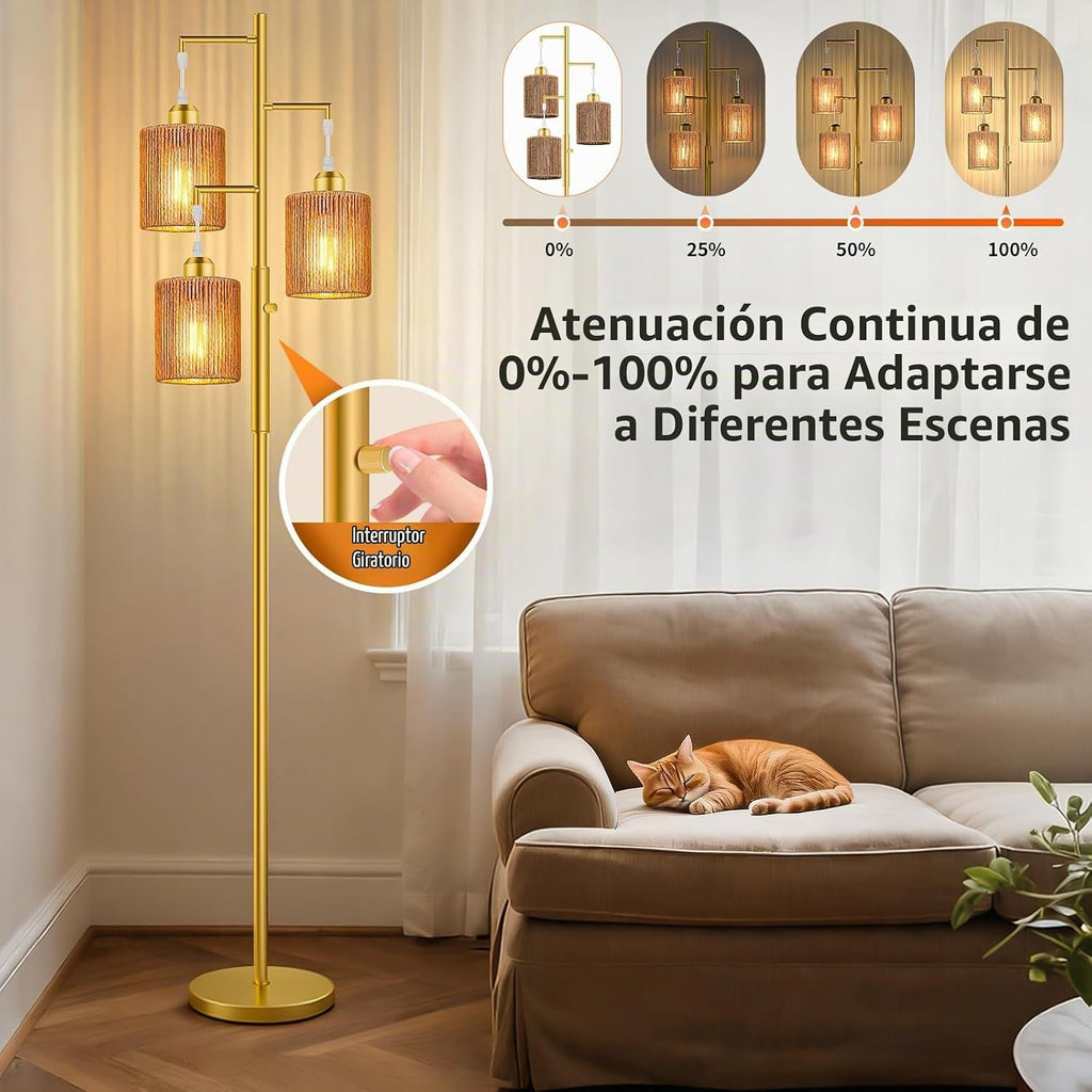 Hotsonic Lámpara de pie de árbol de ratán boho de 72 pulgadas, lámp...