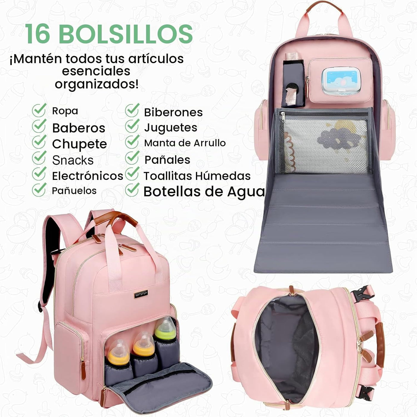 WITSTEP Mochila para pañales con cambiador, organizador de bolsas d...