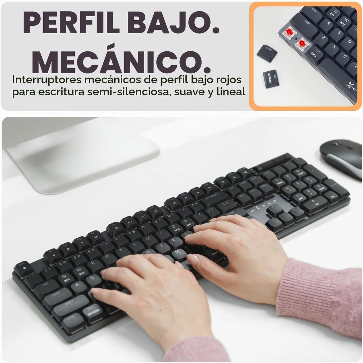Teclado mecánico delgado X9 inalámbrico \u2013 Interruptores rojos...
