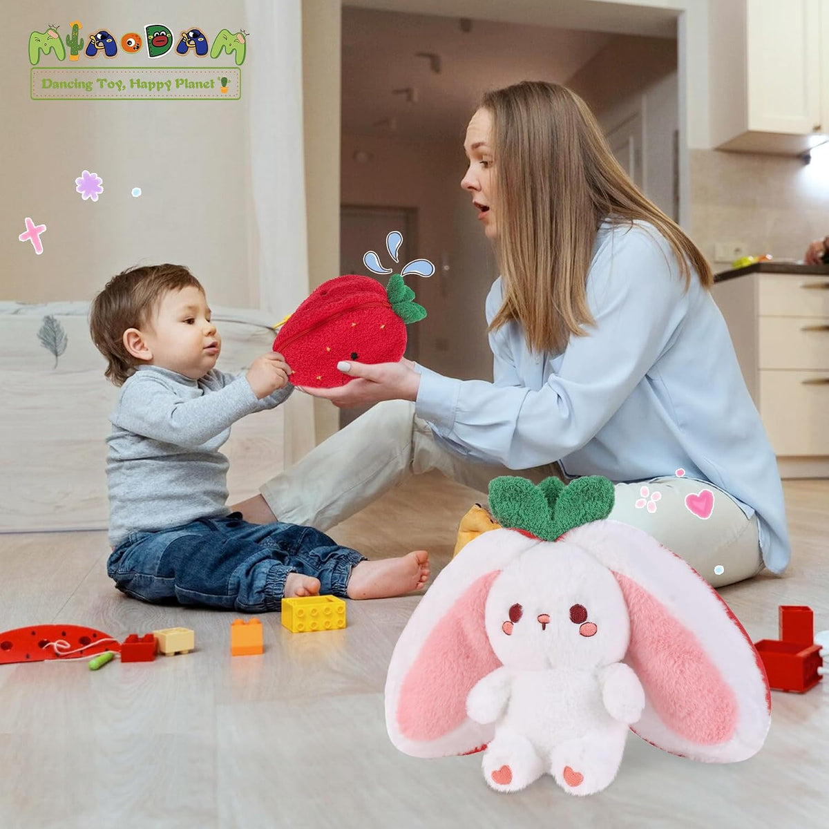 MIAODAM - Juguete de peluche de conejo de fresa de 13.7 pulgadas, c...