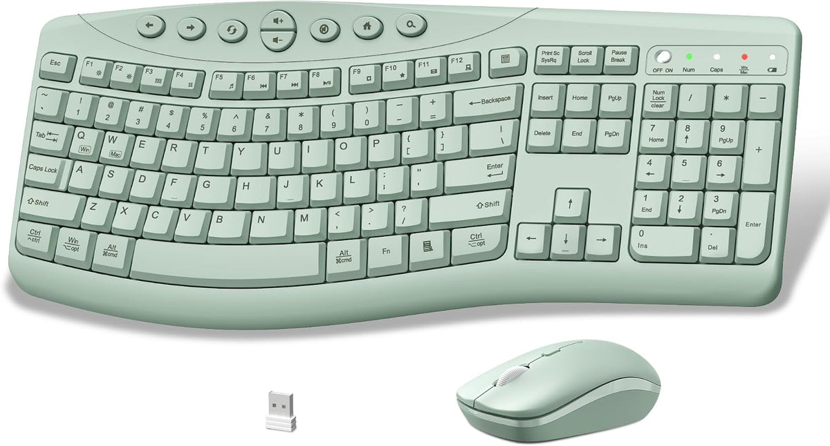 Combo de teclado y mouse inalámbricos, teclas curvas ergonómicas si...