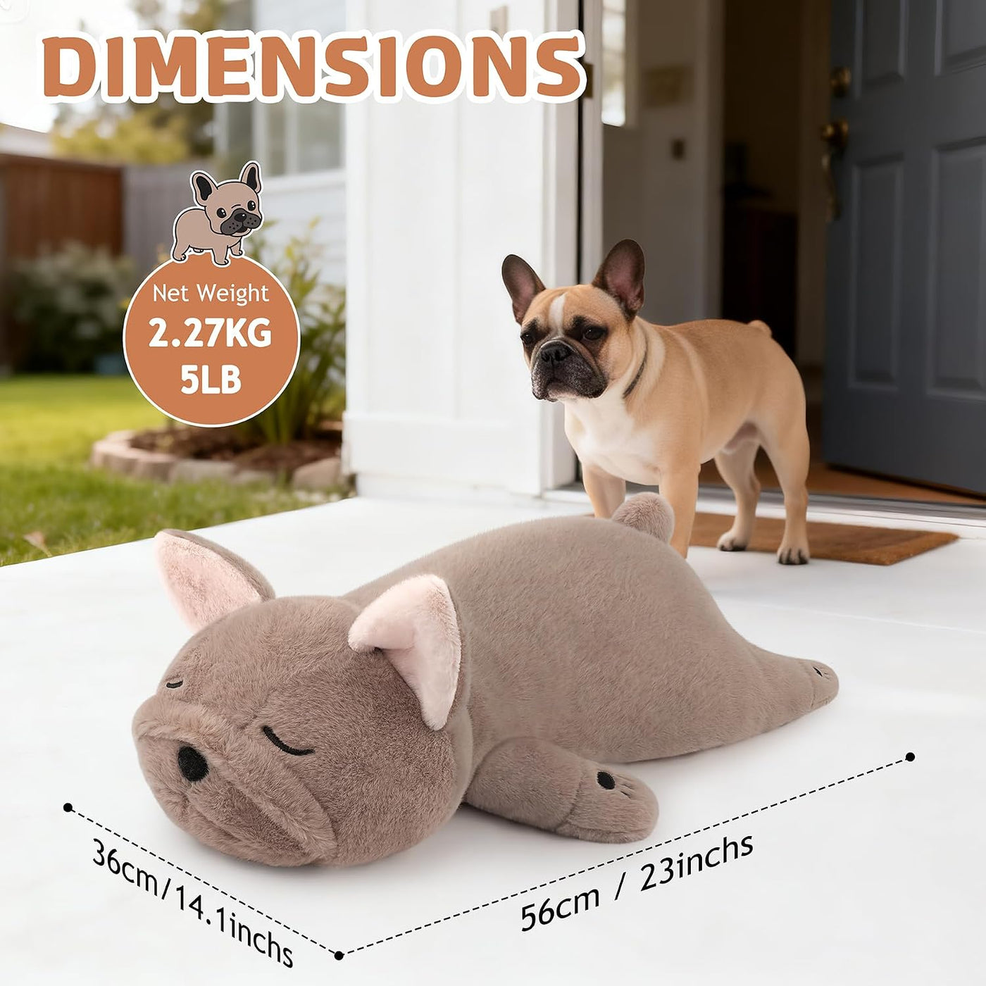 Peluche de bulldog francés con peso de 5 libras, peluche grande de...